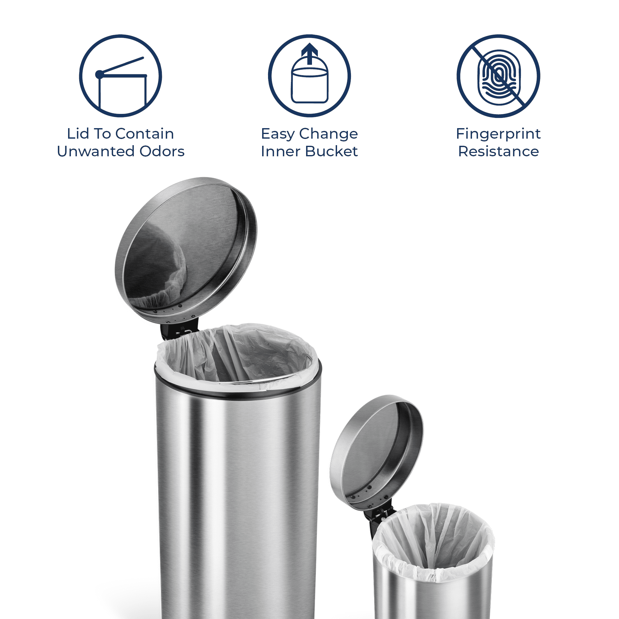 Nine Stars Kitchen Trash Can Combo, 13 and 1 Gallon Stainless Steel Step Garbage Bin with Soft Close Lid, Silver