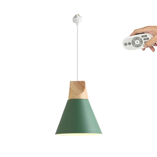 FSLiving Remote Control Pendant Light 1-Light H-Type Track Pendant Lamps Scandinavian Style Pendant Lights for Kitchen Hanging Lamp Modern Wood and Aluminium Light Customizable - Green