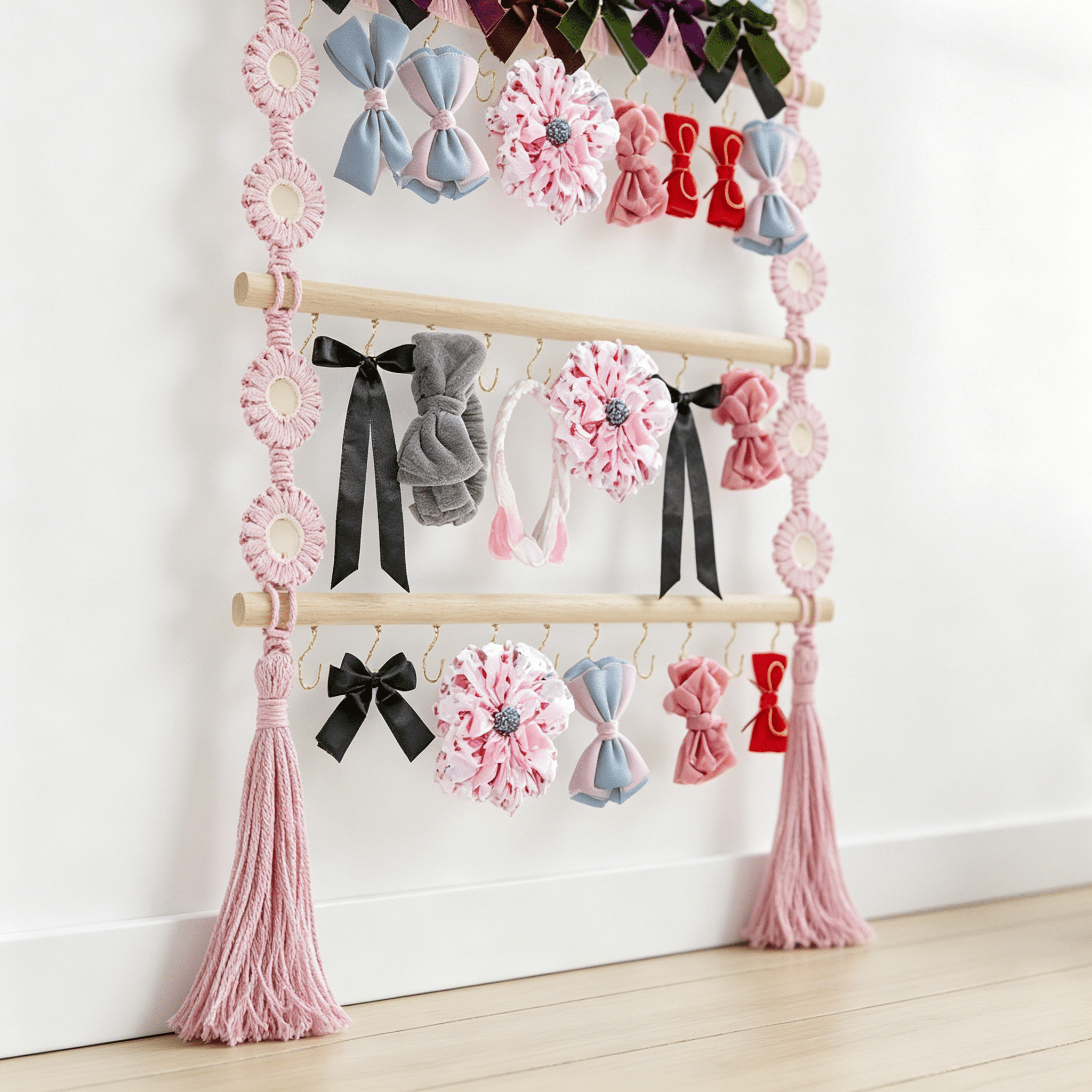XIBUFE 2026 New Bow Organizer for Girls Headband Holder Hair Bows Organizer for Baby Girls Large Capacity Bow Holder Hair Accessories Wall Hanging Organizer for Toddler Baby Girl Room Decor(Pink)