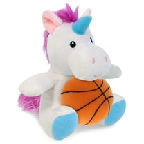 DolliBu Unicorn Stuffed Toy with Basketball Plush - Soft Huggable Unicorn Adorable Playtime Plush Toy, Cute Magical Gift, Personalized Plush Doll Animal Toy for Kids and Adults - 6 Inches