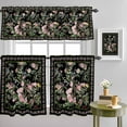 thumbnail image 4 of Spring Watercolor Flower Leaf on Black Curtain Tier and Valance Set 3 Piece, Ethnic Retro Floral Art 3-inch Rod Pocket Window Tier Curtains Valance for Kitchen Living Room, 4 of 9