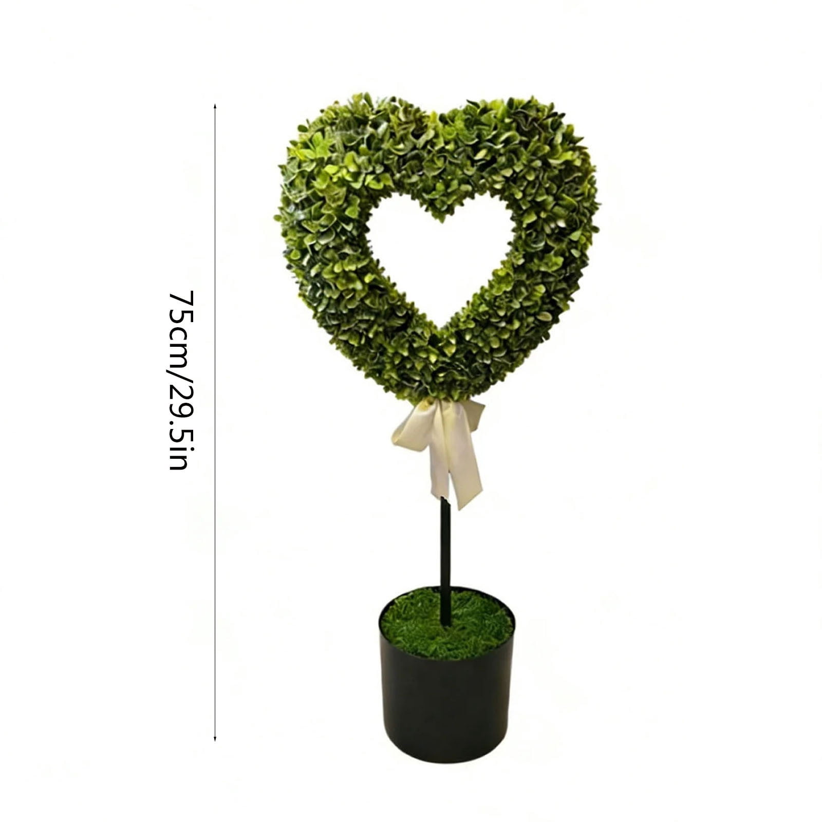 DAMAI Set of 2 Boxwood Heart with Bow Openwork Topiary, 29" Valentine's Day Heart Shaped Topiary Trees with Bow, Artificial Greenery Decorations Heart Ball Planter Pots, Faux Plant for Home Decor