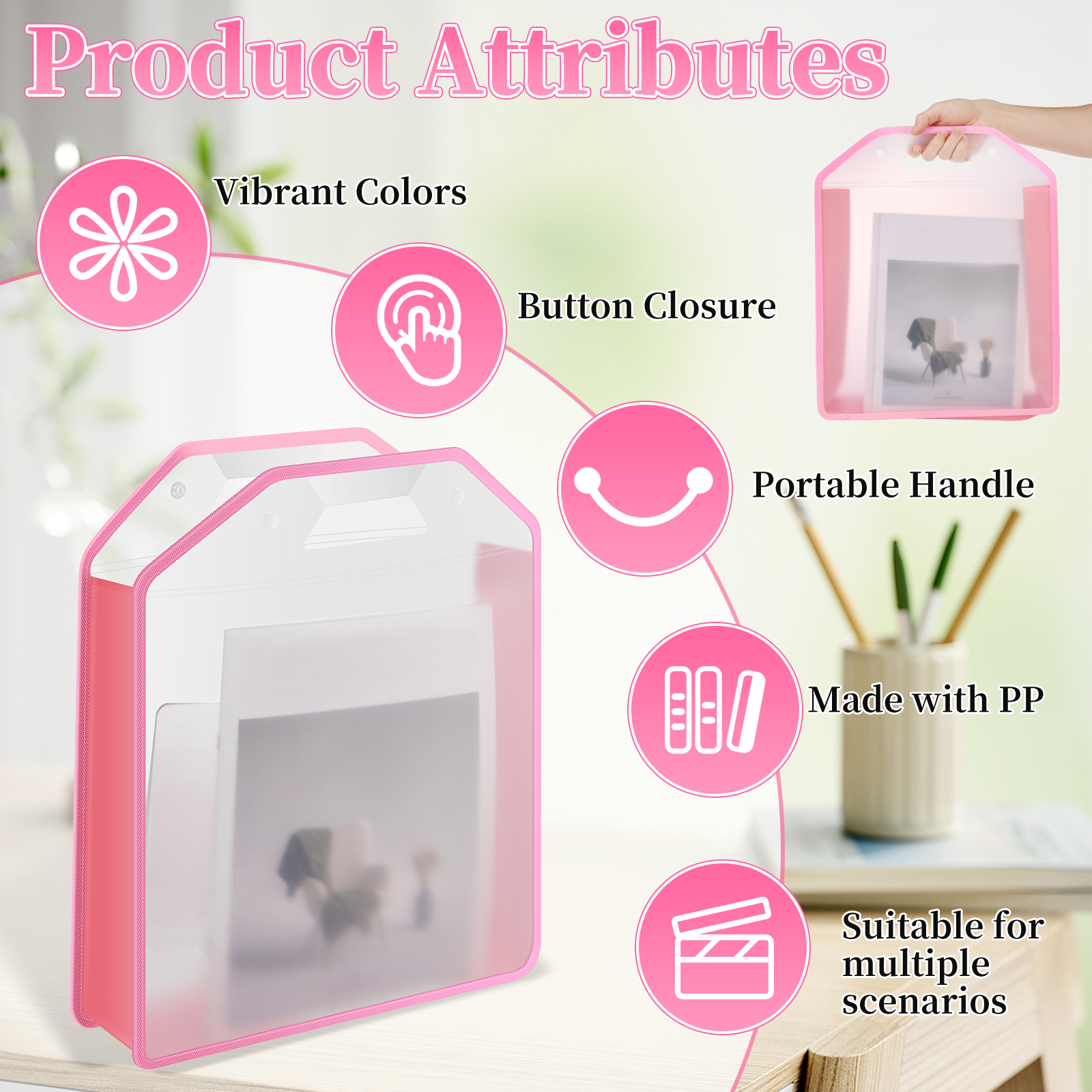 6Pcs Portable Scrapbook Paper Storage Organizer with Handle and Button Closure Transparent Expandable Paper Storage Bag for 12 By 12 Inch Sheets Vinyl Photo
