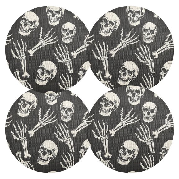 Ryvnso Skull Skeleton Hands Round Plate Mats Dining Table Placemat Set of 4 for Holiday Decoration