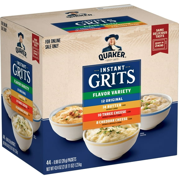 Quaker 4 Flavor Instant Grits, Variety Pack 0.98 oz Packets, 44 Pack