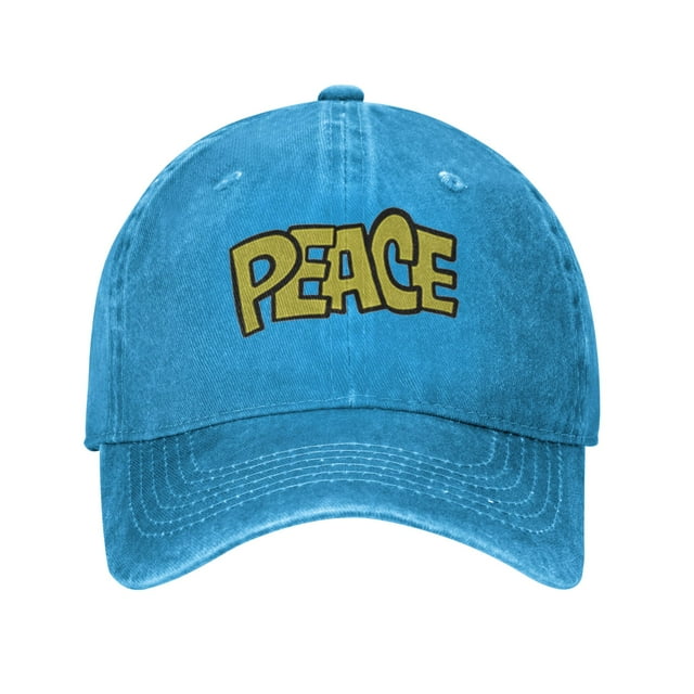 ZICANCN Peace Text Casquette de Baseball Réglable Femmes, Chapeaux pour Hommes Adulte Lavé Coton Denim Baseball Caps Mode Bleu