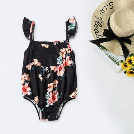 

ERTUTUYI Matching Family Outfits Mommy And Me Sleeveless Strap Dresses Men And Boy Floral Printed Shirt Black 12-18M
