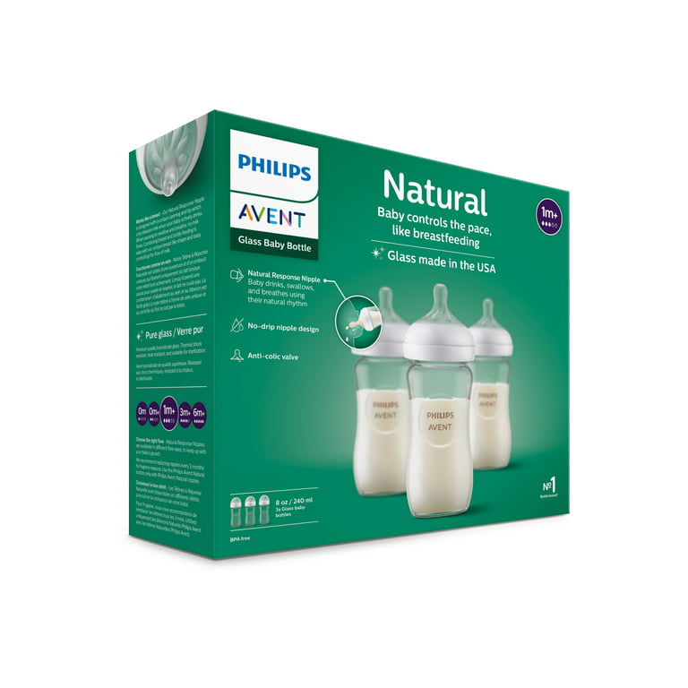 Philips avent - biberon naturel en verre 8 oz (240 ml)tétine à débit lent1  mois et plus (3 pack, 8 oz, tétées naturelles) - philips avent - natural  glass baby bottle 8oz/240mlslow