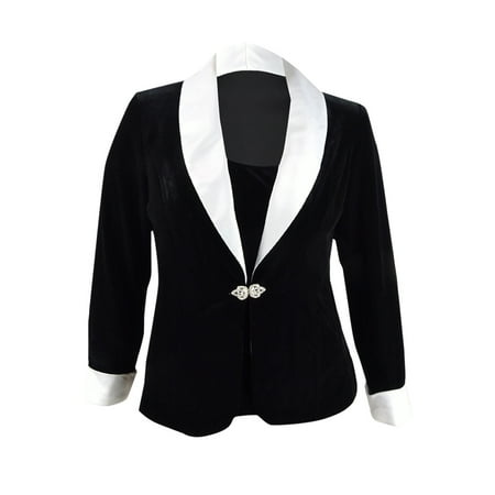 Alex Evenings Women's Velvet Twinset (L, Black/White)