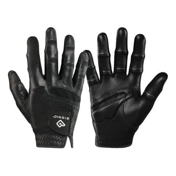 New Improved 2X Long Lasting Bionic StableGrip Men's Black Golf Glove - Patented Stable Grip Genuine Cabretta Leather, Natural Fit Designed by Orthopedic Surgeon! (Large, Worn on Left Hand)