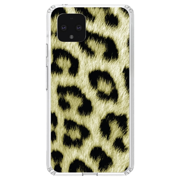 DistinctInk Clear Shockproof Hybrid Case for Google Pixel 4 (5.7" Screen) - TPU Bumper, Acrylic Back, Tempered Glass Screen Protector - Yellow Black Leopard Fur Skin Print