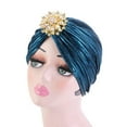 thumbnail image 6 of yuksok Indian Turban Hat for Women Alloy Brooch Female Headband Hair Scarf Head Wrap Blue, 6 of 9