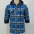 thumbnail image 3 of TFEOQRY Men's Casual Hooded Jacket Autumn and Winter Checkered Design Button Down Fleece Outwear with Pockets Long Sleeve Hooded Overcoat Blue, 3 of 5