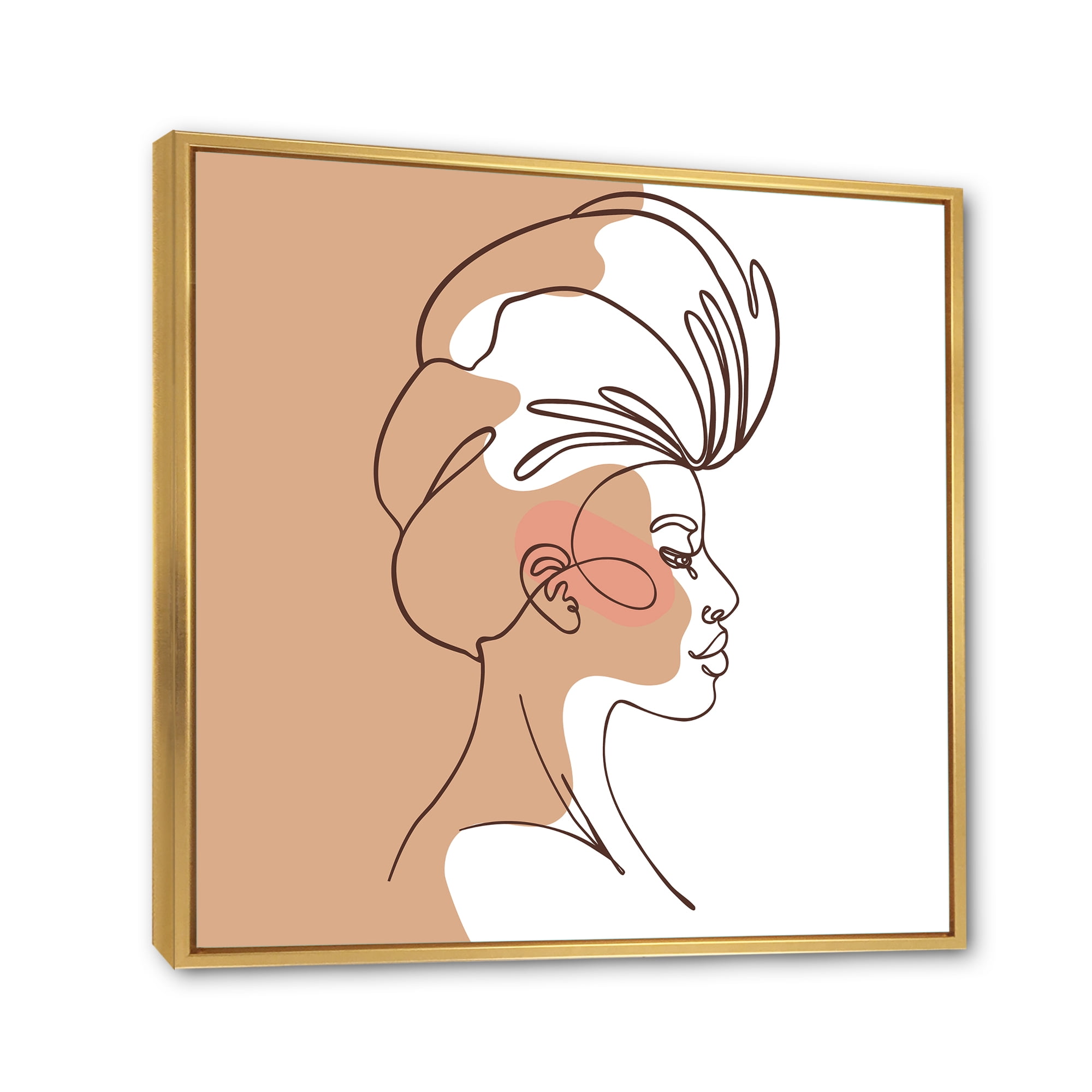 Designart 'One Line Portrait of Afro American Woman II' Modern Framed Canvas Wall Art Print