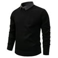 thumbnail image 4 of Men's Fake Two-Piece Patchwork Knitted Sweater - Casual Warm Lapel Shirt-Style Pullover, Black XL, 4 of 7
