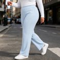 thumbnail image 5 of Mifsaly Plus Size Women's Straight Leg Sweatpants Ribbed Knit Elastic Waist Lounge Pants Fall Winter Trendy Daily Going Out Athletic Casual Clothing, 5 of 6