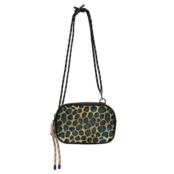 FORMRS Mini Crossbody Bag for Women Adjustable Rope Shoulder Casual Phone Purse, Green Leopard Pattern