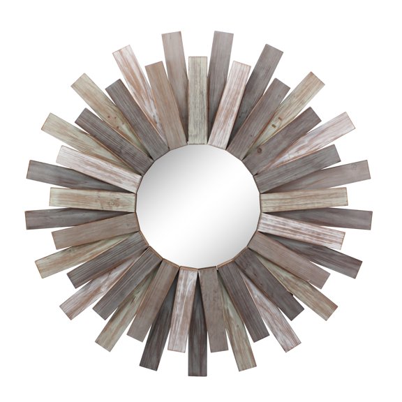 Stonebriar 32 in. Large Round Wooden Sunburst Wall Mounted Mirror