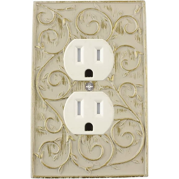 MERIVILLE French Scroll Duplex Outlet Wall Plate, Decorative Electrical Receptacle Cover, Ivory