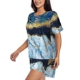 thumbnail image 2 of Kdxio Blue Marble Print Pajamas Sets for Women Short-Sleeved Pjs with Lounge Shorts Two Piece Sleepwear S-4XL, 2 of 8