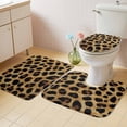 thumbnail image 2 of Leopard Print Bath Mat 3 Piece Bathroom Rug Set, Brown Yellow Retro Animal Fur Pattern Non Slip Bath Rug Contour Mat and Toilet Lid Cover, Absorbent Shower Mats Soft Bath Rugs and Mats Sets, 2 of 8