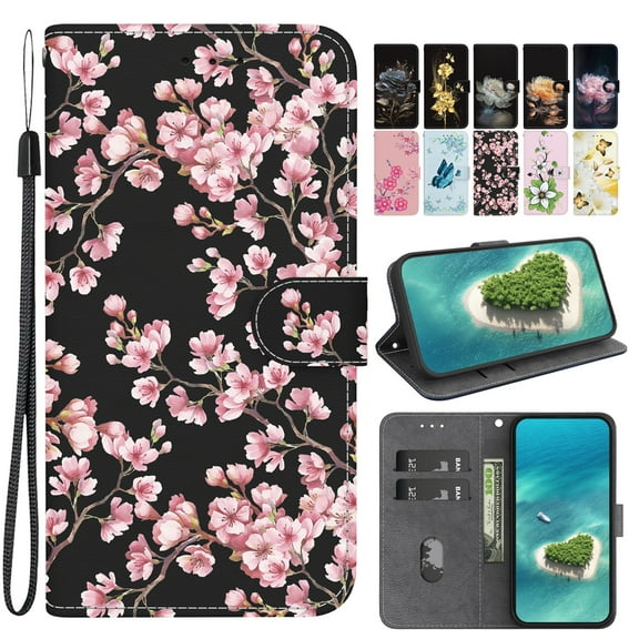 Dteck for Google Pixel 8 Pro Case Wallet with Card Holder and Wrist Strap Fashionable Cute Designs Flip Phone Cover for Google Pixel 8 Pro,Plum Blossom