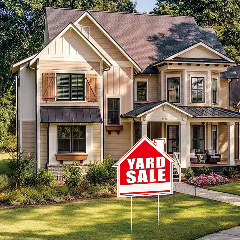 9Pcs Yard Sale Yard Sign with 18 Stakes Courtyard Auction Lawn Decorations Courtyard Sale Waterproof Sign Yard Outdoor Red and White Decorative Sign