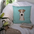 thumbnail image 3 of Caroline's Treasures BB1185PW1414 Checkerboard Blue Wire Haired Fox Terrier Canvas Fabric Decorative Pillow , 14Hx14W,, 3 of 4