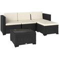 thumbnail image 1 of 5 Piece Modular Patio Furniture Set, L-Shape Wicker Outdoor Sectional with 3 Chairs, Ottoman & Glass Table, Cream White PE Rattan Sofa Set for Garden, Backyard and Patio, 1 of 7