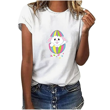 

Dolkfu Easter Scrub Tops Women Women s Easter Printed Casual Round Neck Short Sleeve Pullover