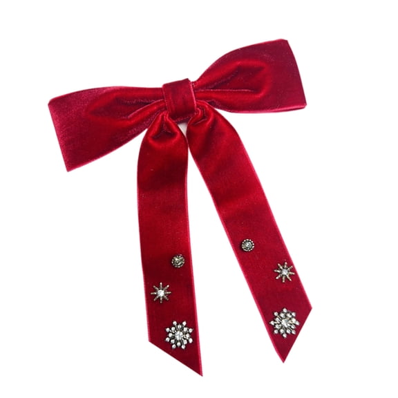 Fashionable Women's Velvets Bows Tie with Rhinestones Snowflake for Christmas Pre Tied Bowtie Brooch Pin Necktie Clip
