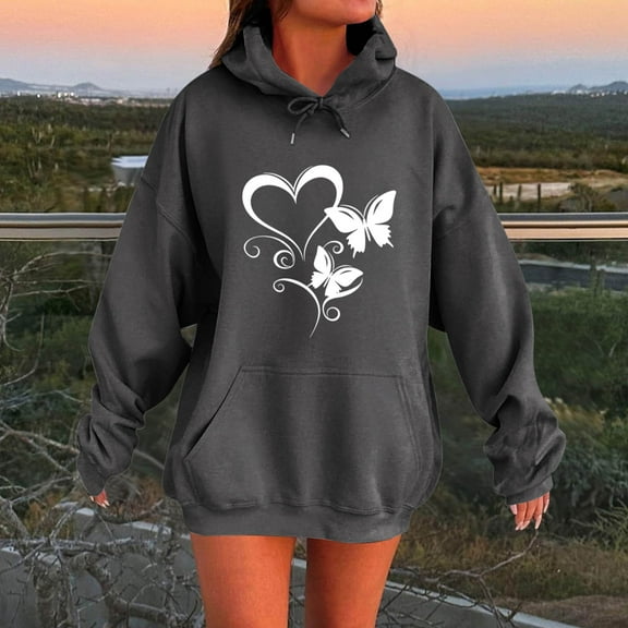 EchfiProm Womens Oversized Sweatshirt Trendy Gray Hoodies with Pockets Floral Hooded Long Sleeve Tunic Tops for Ladies