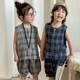 thumbnail image 4 of Conjunto de ropa de verano para niños de 1 a 8 años, traje para hermanos, conjunto informal de algodón puro, 2 uds., chaleco a cuadros para niñas, traje corto, conjunto de Top sin mangas para niños, 4 of 6