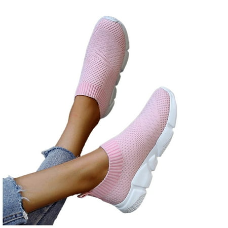 

NECHOLOGY Basketball Sneakers for Women Lazy Single Sport Fly Sock Style Summer Shoes Women s Work Sneakers for Women Pink 8.5