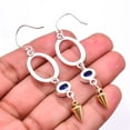 thumbnail image 2 of Blue Sapphire (Simulated) 925 Sterling Silver Two Tone Arrow Head Earring 2.73" E92832217, Beautiful Jewelry For Woma, New Year Sale, Valentin's Day G, 2 of 2