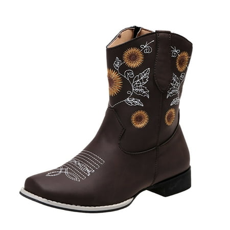 

Mackneog Ankle Heel Boots Style Large Toe Size Embroidered Ethnic Women s Boots Gift on Clearance
