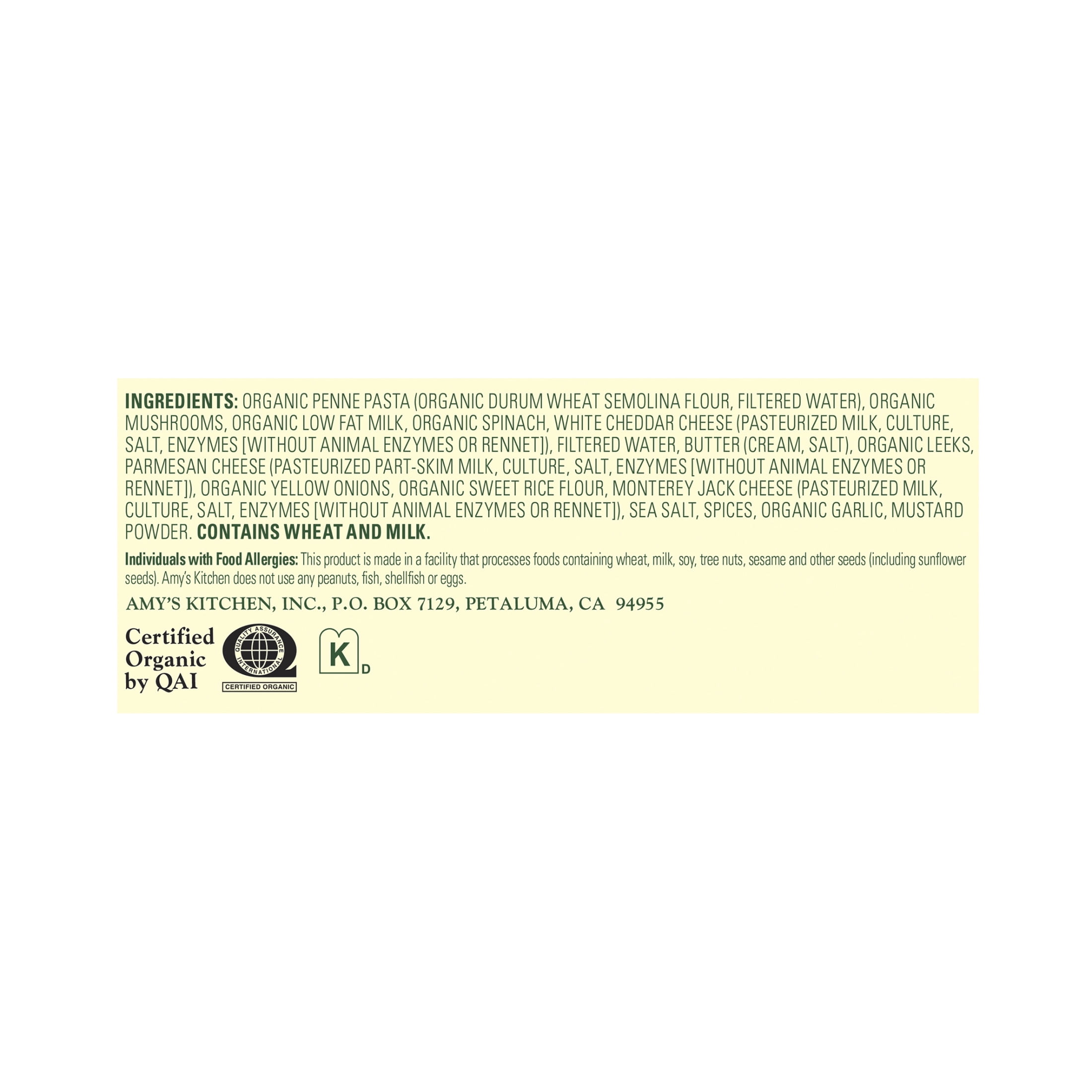 Amy's Frozen Meals, Mushroom Spinach Penne Bowl, Microwave Meals, 9 oz