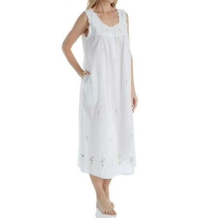 

Women s La Cera 1286G 100% Cotton Woven Sleeveless Long Nightgown (White L)