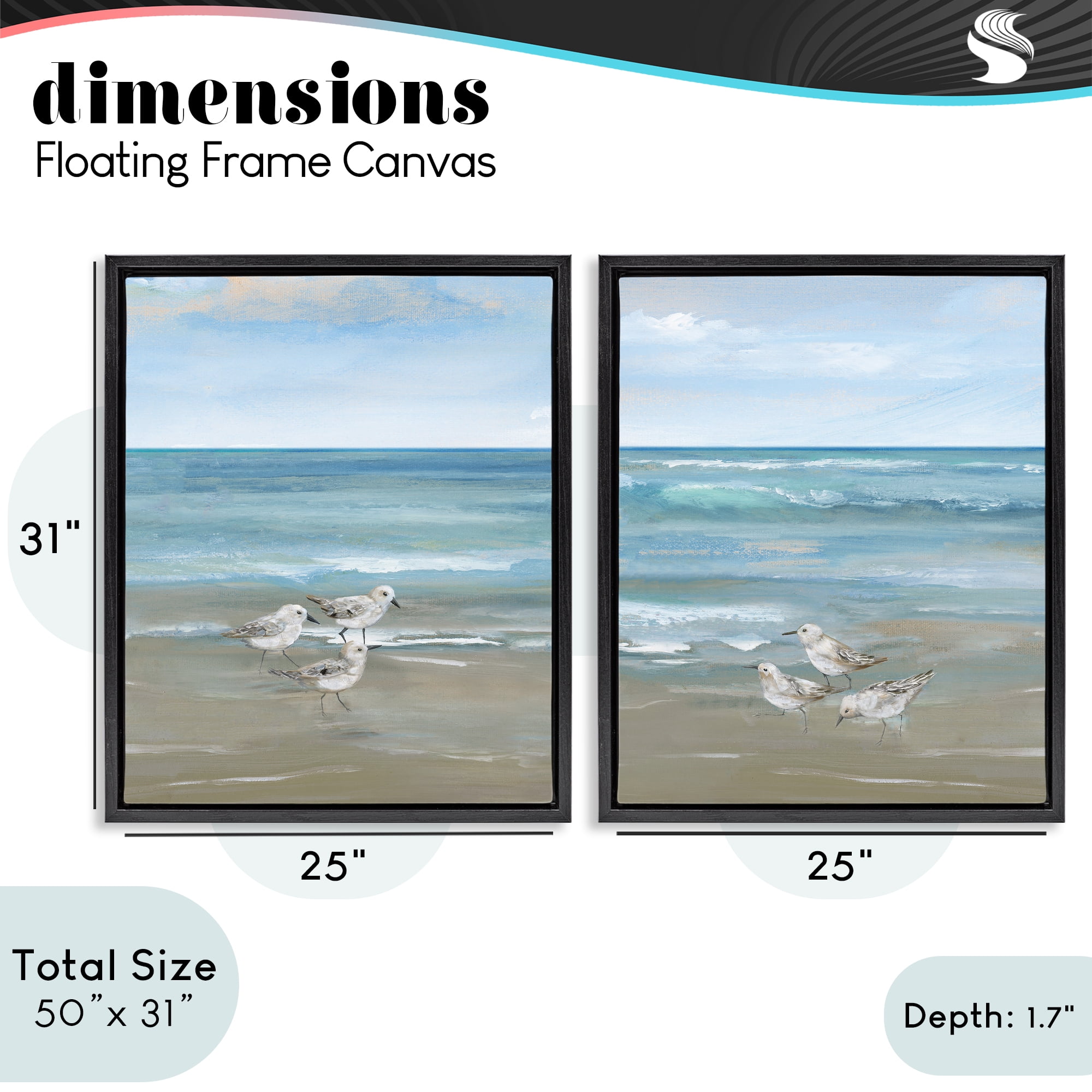 Stupell Industries Seaside Sanderlings at Dawn 2 Piece Black Framed Floater Canvas Set, design by Nan