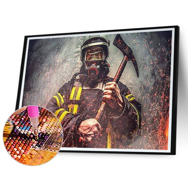 Cuadros Decorativos 5D DIY Diamond Painting Kits Full Round Drill Fireman Mosaic Picture Decoración para el hogar Wdftyju embutido en tela