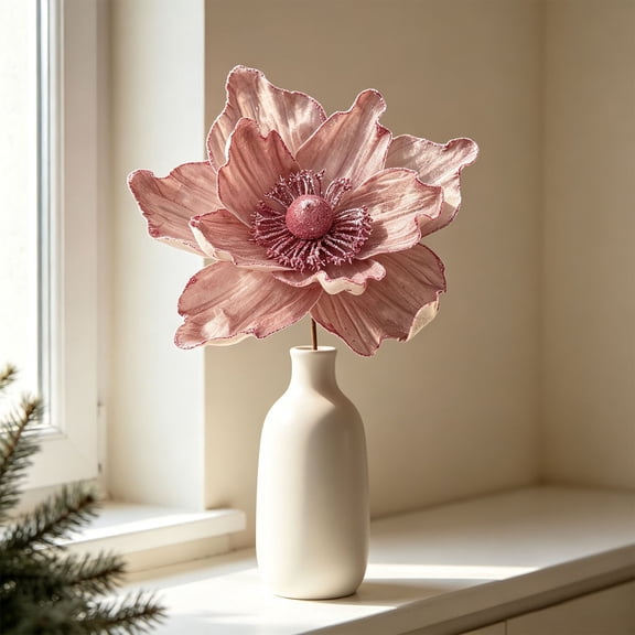 Torqee Artificial Poinsettia Flowers,Christmas Fake Floral Stems with Velvet Petals,Red Berry Winter Holiday Wedding Home Decor,Pink,12.6x8.7in