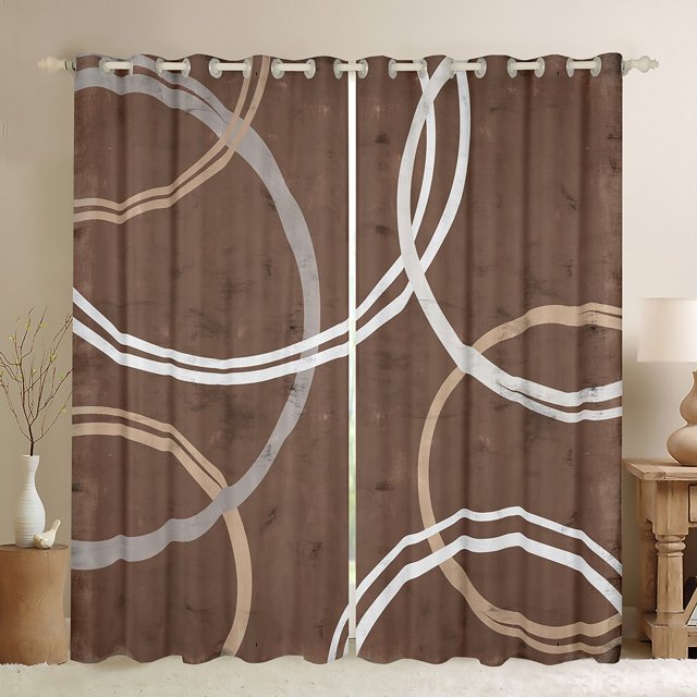 Erosebridal Rideaux à Lignes Cercles Géométriques, Lot de 2 (52x63), Rideaux Occultants 30 %-50 % Esthétiques Abstraits Bruns