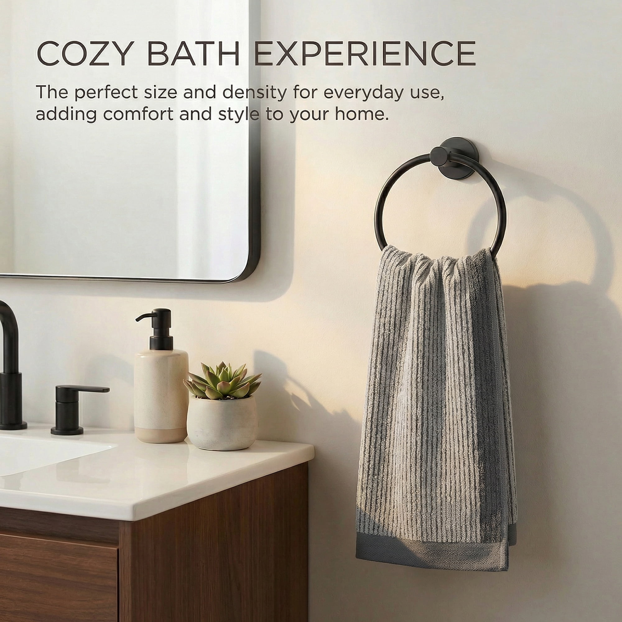 Unique Bargains Cotton Striped Hand Towel for Bathroom Kitchen Gym Grey 4pcs 29" x 13"