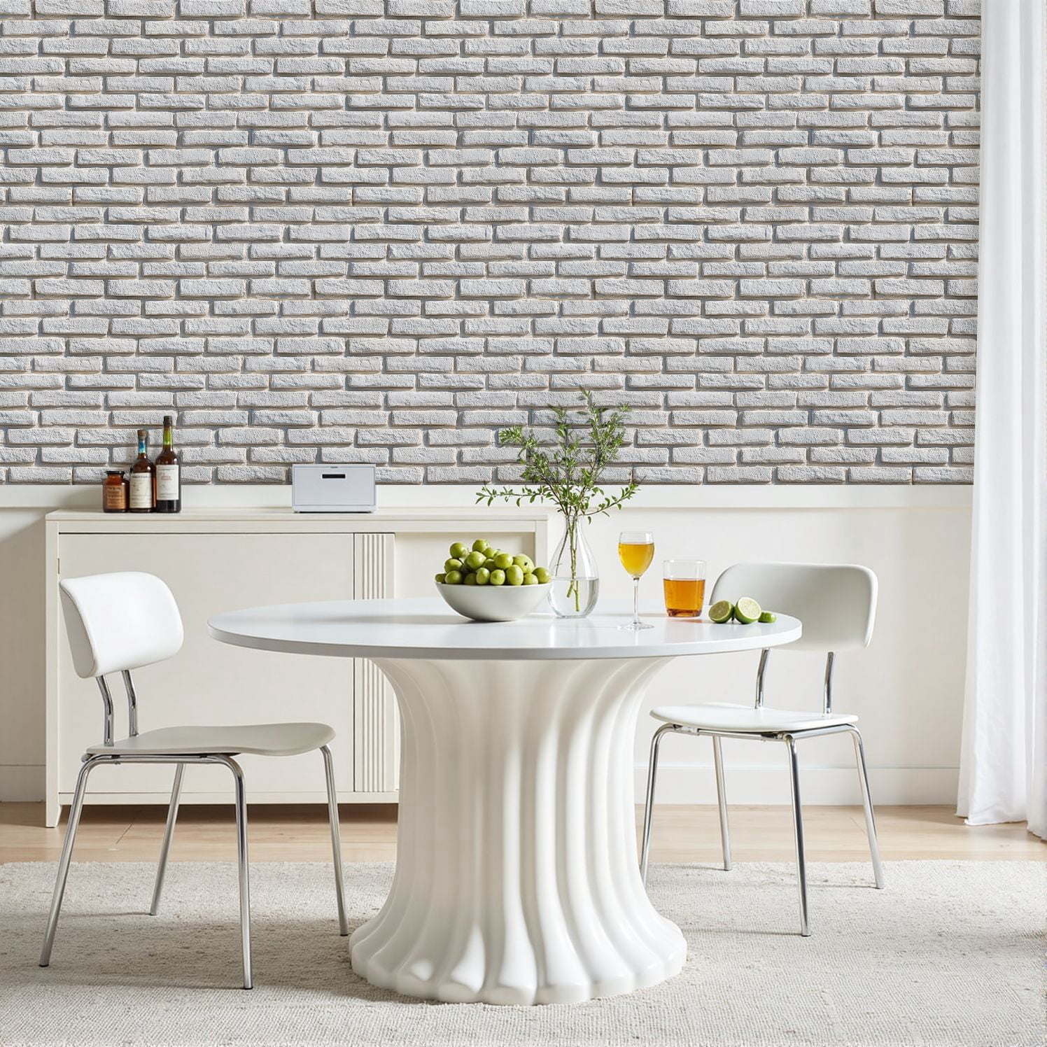 Peel and Stick Wallpaper White Brick Effect Wall Subtle Shadow Rough Surface Detail 17.7in x 118in Contact Paper Removable Self Adhesive Wall Mural Wall Decor for Bedroom Kitchen Cabinets
