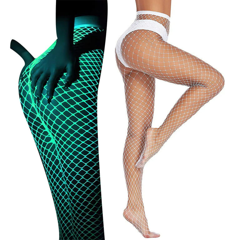 Glow-in-the-dark Fishnet Stocking Women Sexy Luminous High Waist Hollow Out  Thigh Pantyhose Socks Tights Stockings