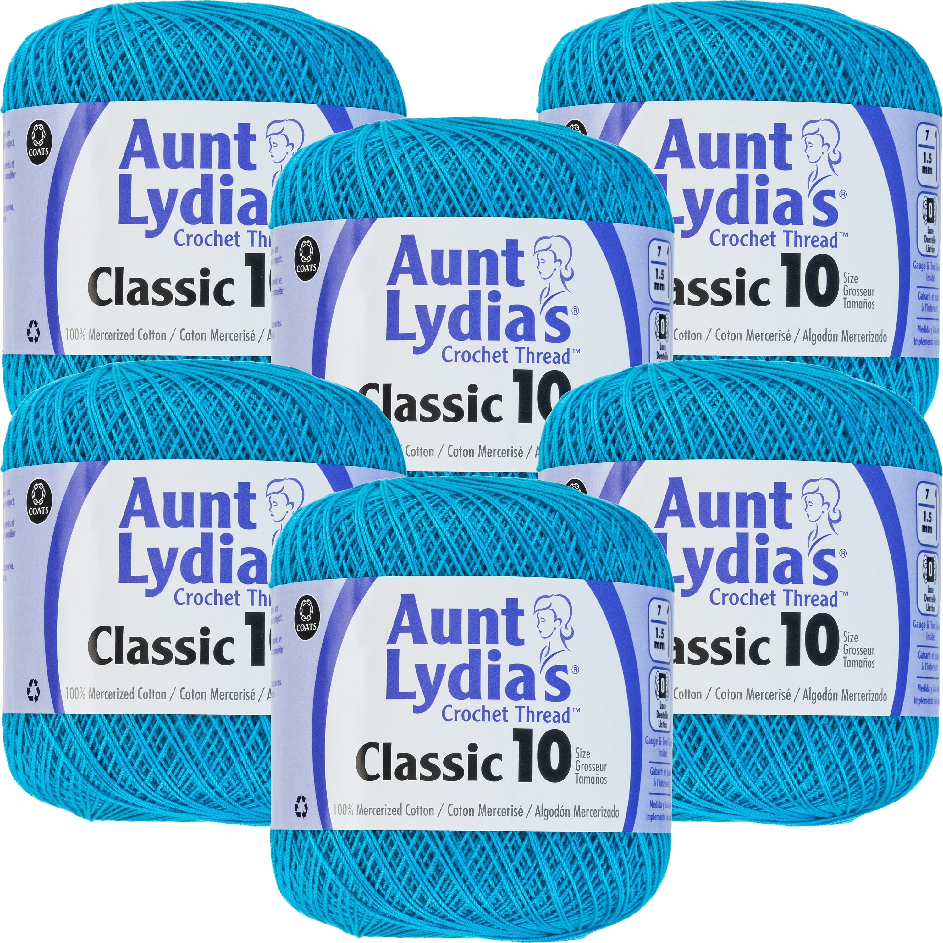 Aunt Lydia's Classic Crochet Thread Size 10Parakeet, Multipack Of 6