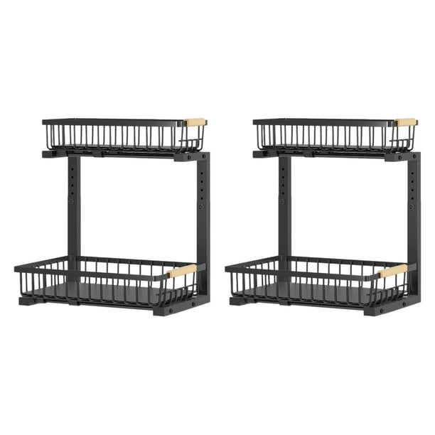 Cesta extraíble de dos niveles, 2 piezas, acabado negro, cajón deslizante, soporte, marco estable Negro 2