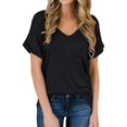 thumbnail image 1 of Femmes Col en V Manches Courtes T-Shirt Décontracté Basique T-Shirts Mignons, 1 of 4