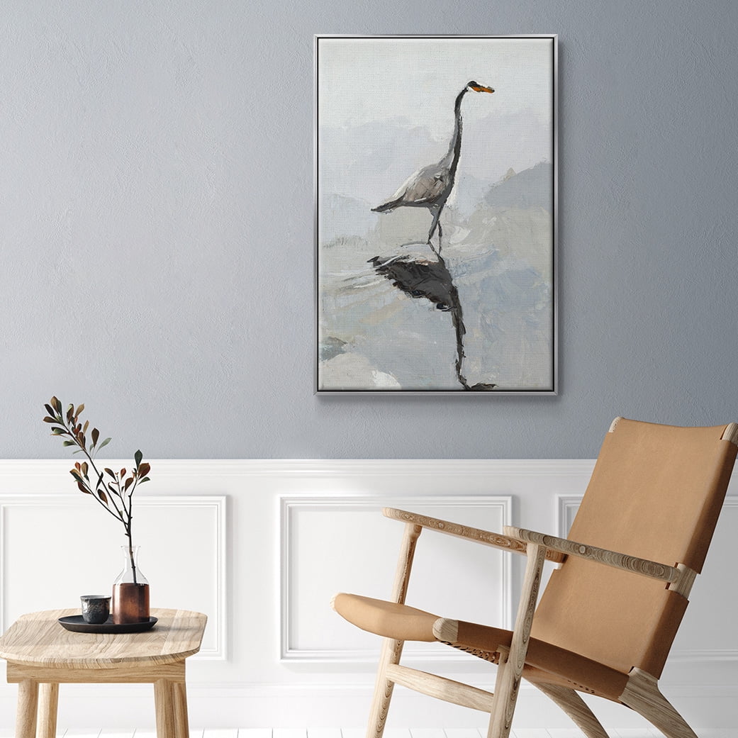 Heron Framed Premium Gallery Wrapped Canvas - Ready to Hang - 27 x 41 - Silver Floating Frame