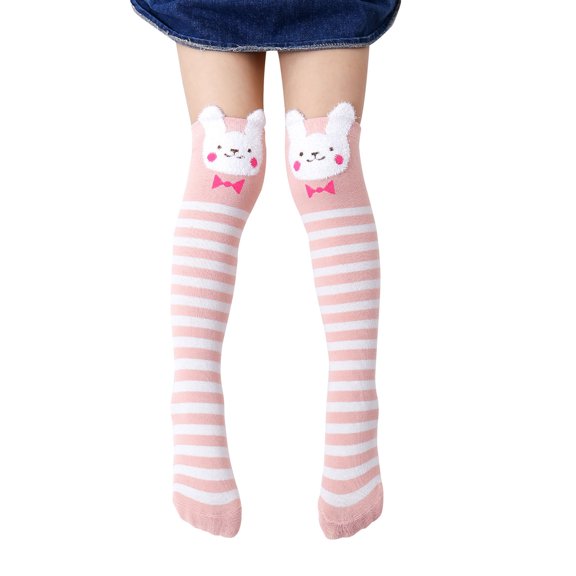 LIaqionyy Kids Girls Knitted Socks Slim Stretchy Cute Printed Over the Knee Socks Footed Socks